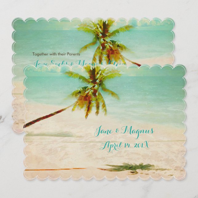 Invitación PixDezines Vintage Hawaiian Beach/Turquoise (Anverso / Reverso)