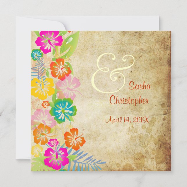 Invitación PixDezines vintage/leis/luau/hibiscus (Anverso)