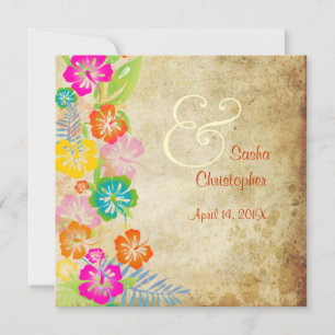 Invitación PixDezines vintage/leis/luau/hibiscus