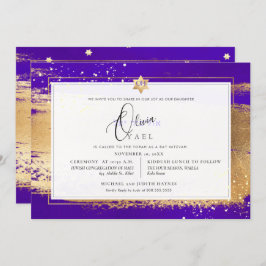 Invitación PixDezines VIOLET + GOLD BRUSHSTROKE Mitzvah