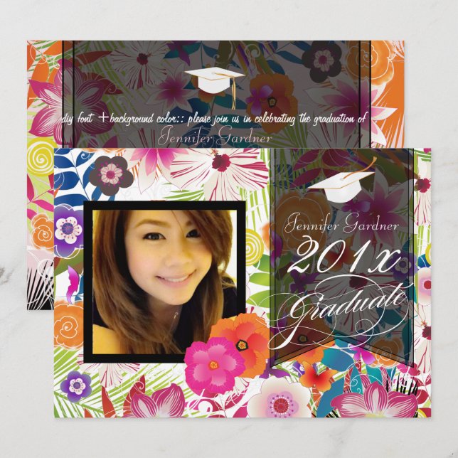 Invitación PixDezines Wailea, Graduación Floral (Anverso / Reverso)