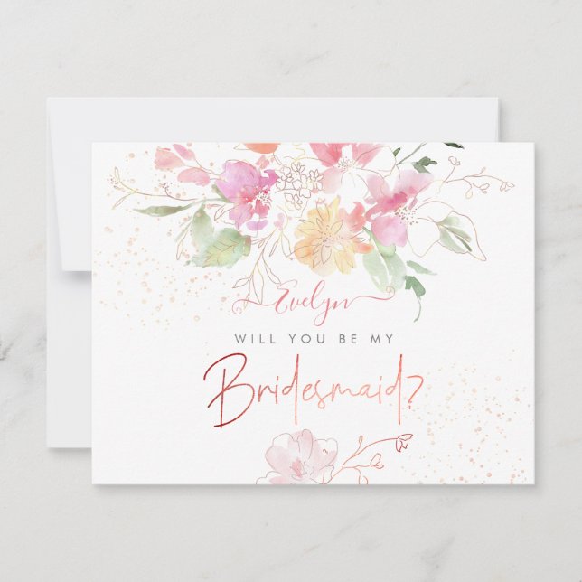 Invitación PixDezines Watercolor Blushing Romance Bridesmaid (Anverso)
