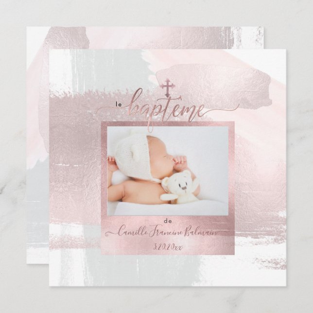 Invitación PixDezines Watercolor Brush Stroke, Baptême Fille (Anverso / Reverso)