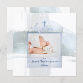 Invitación PixDezines Watercolor Brush Stroke, Baptême garçon