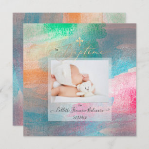 Invitación PixDezines Watercolor Cepillado Baptême Fille