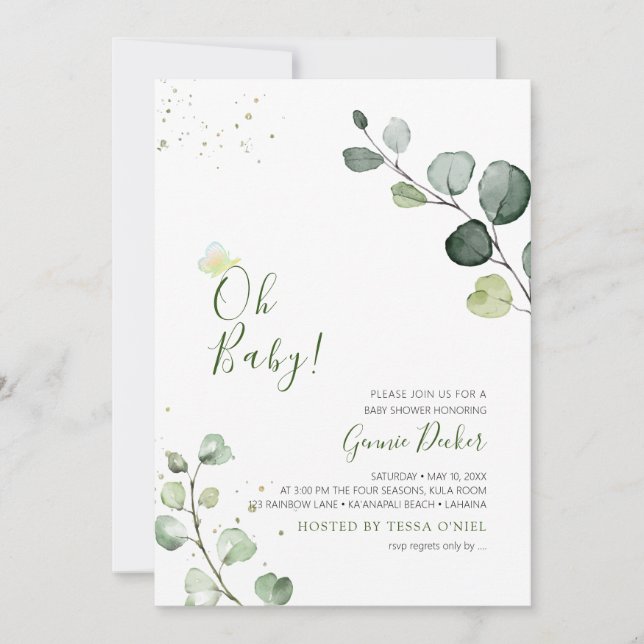 Invitación PixDezines Watercolor Eucalyptus Baby Shower (Anverso)