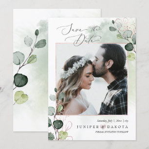 Invitación PixDezines Watercolor Eucalyptus Foto Guardar fech