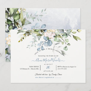 Invitación PixDezines Watercolor Goma Azul Eucalyptus Bridal
