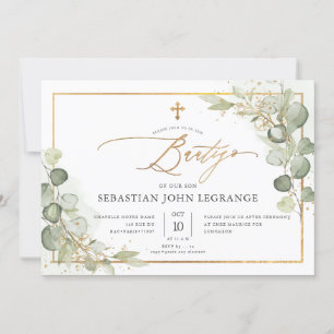 Invitación PixDezines Watercolor Gum Eucalyptus Bautizo