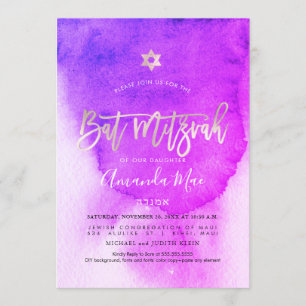 Invitación PixDezines Watercolor Rosa+Platinum Bat Mitzvah