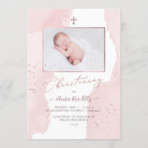 Invitación PixDezines Watercolor Rubor Christening Rosa