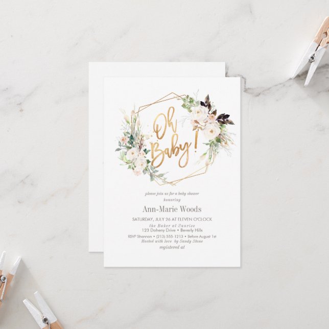 Invitación PixDezines Watercolor Rubor Rosas Baby Shower (Anverso/Reverso In Situ)