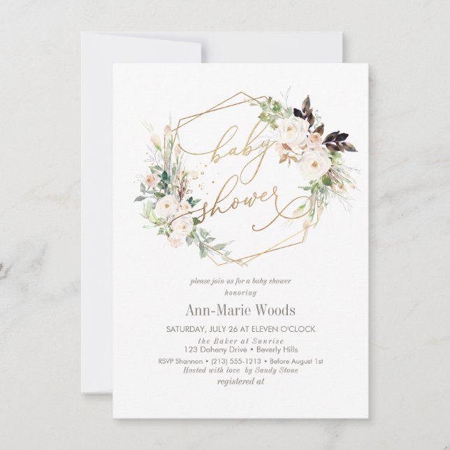 Invitación PixDezines Watercolor Rubor Rosas Baby Shower Invi (Anverso)