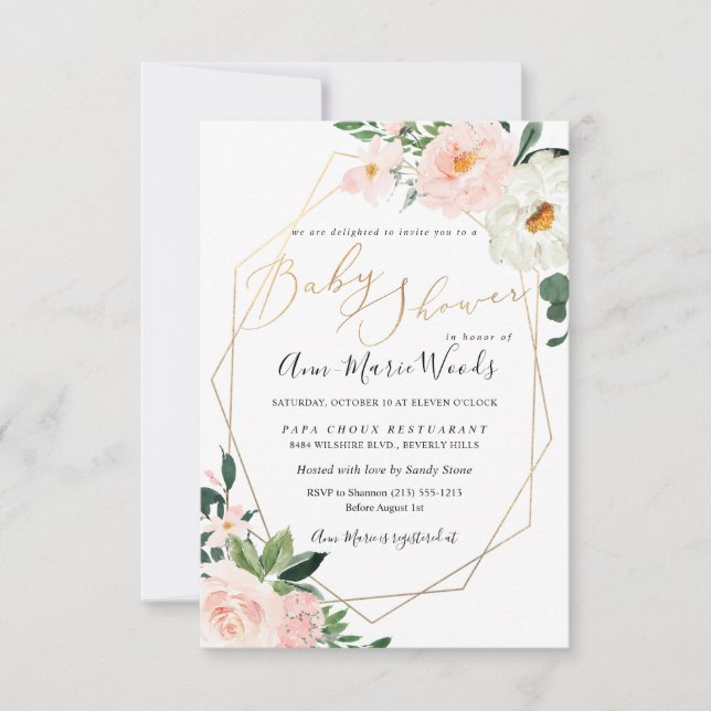 Invitación PixDezines Watercolor Rubor Roses rosados Baby Sho (Anverso)