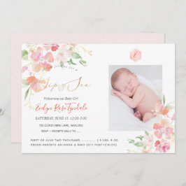 Invitación PixDezines Watercolor Rubor Sweet Peas Sip+See