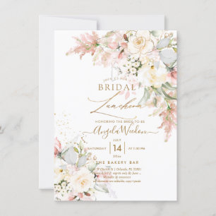 Invitación PixDezinesH2 Rosas de Alabastro Rosado Almuerzo Nu
