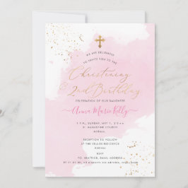 Invitación PixDezinesPink Acuarela Bautizo Cumpleaños 2