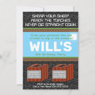 Invitación Pixel Block Gaming Birthday Invitation