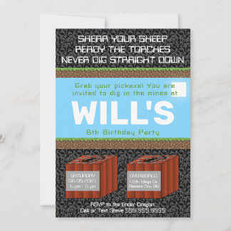 Invitación Pixel Block Gaming Birthday Invitation