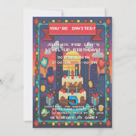 Invitación Pixelated gamer Level-Up Birthday Invitation