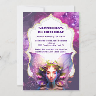 Invitación Píxie de hadas princesa púrpura purpurina mágico d