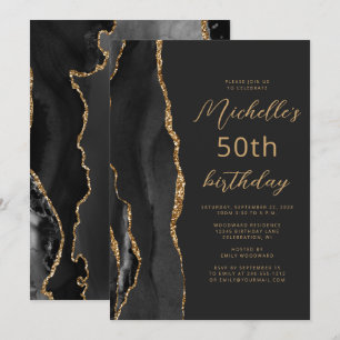 Invitación Pizarra ágata oro negro guión cumpleaños 50