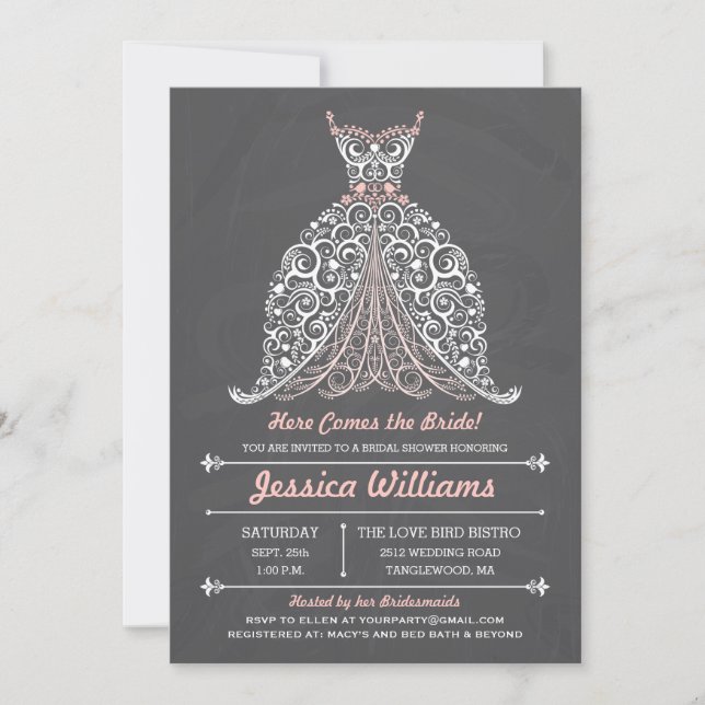 Invitación ¡Pizarra - aquí viene la novia! Ducha nupcial (Anverso)