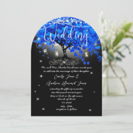 Invitación Pizarra Azul Real Corazón Árbol Hoja