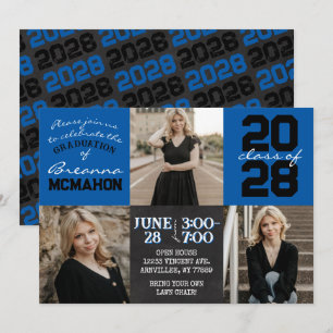 Invitación Pizarra azul y negro 3 Graduación de fotos