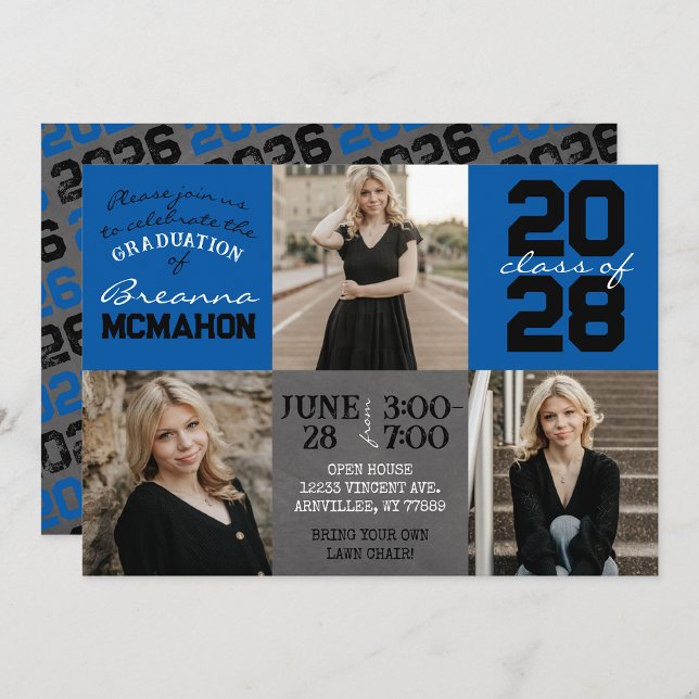 Invitación Pizarra azul y negro 3 Graduación de fotos (Subido por el creador)