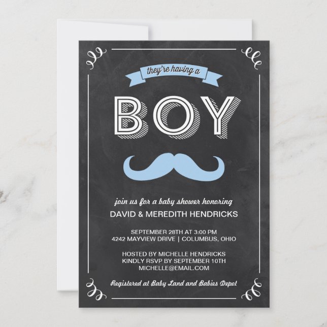 Invitación Pizarra Baby Shower del vintage (Anverso)