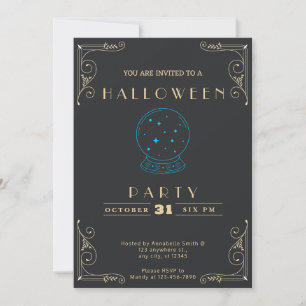 Invitación Pizarra Bola de Cristal Negra y Dorada Halloween