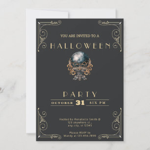Invitación Pizarra Bola de Cristal Negra y Dorada Halloween