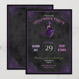 Invitación Pizarra Bruja Bonita en Escoba Halloween