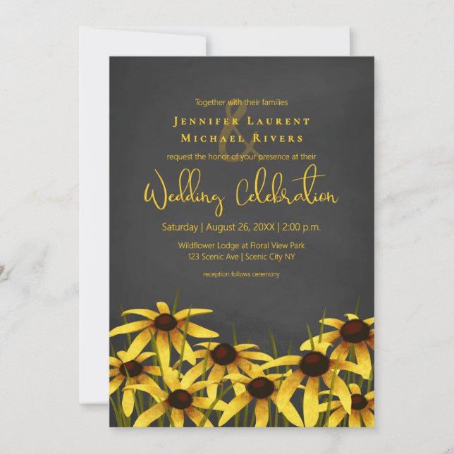 Invitación pizarra con flores silvestres Flor Black Eyed Susa (Anverso)