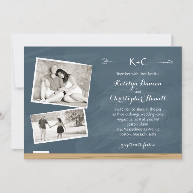 Invitación Pizarra con las fotos el | que se casa (Anverso)