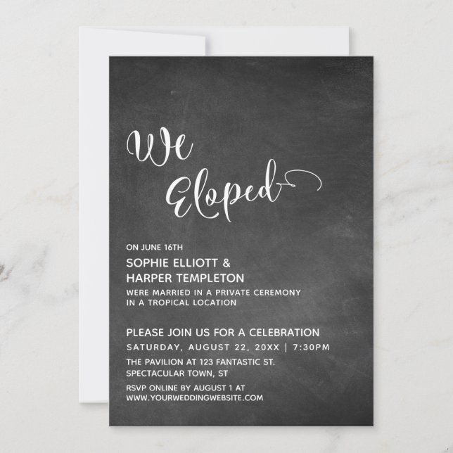 Invitación Pizarra con tipografía simple de Nos Fugamos (Anverso)