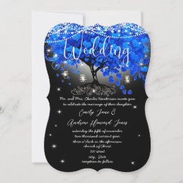 Invitación Pizarra Corazón Azul Real Hoja Árbol