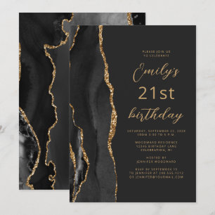 Invitación Pizarra de Ágata de Oro Negro Guión Cumpleaños 21