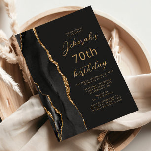 Invitación Pizarra de Ágata Oro Negro Guión Cumpleaños 70
