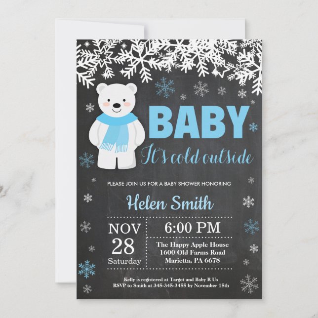 Invitación Pizarra de Baby Shower del muchacho del invierno (Anverso)