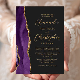 Invitación Pizarra de Bodas con Escritura Moderna en Oro y Ág
