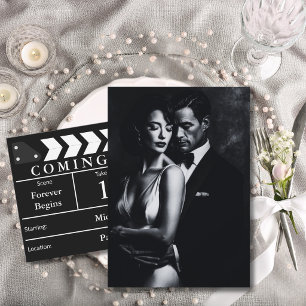 Invitación Pizarra de Cine Elegante Ahorra la Fecha de Boda