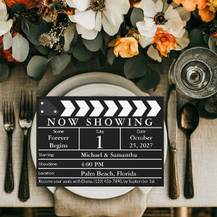 Invitación Pizarra de cine negra y blanca elegante boda