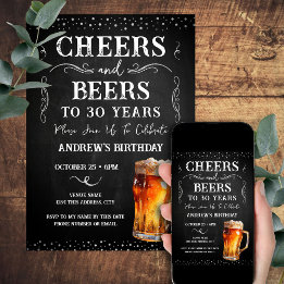 Invitación Pizarra de Cumpleaños 30 con Cheers y Cervezas