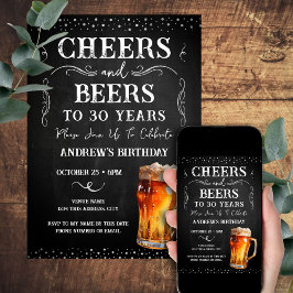 Invitación Pizarra de Cumpleaños 30 con Cheers y Cervezas