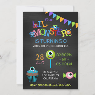 Invitación Pizarra de cumpleaños con foto de pequeño monstruo