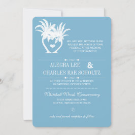 Invitación Pizarra de destino de palmeras Dusk Blue Beach