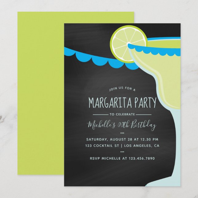 Invitación Pizarra de fiesta de cumpleaños de Margarita (Anverso / Reverso)