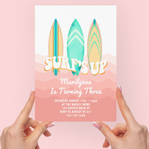 Invitación Pizarra de surf Pink Surfs Up 3er cumpleaños
